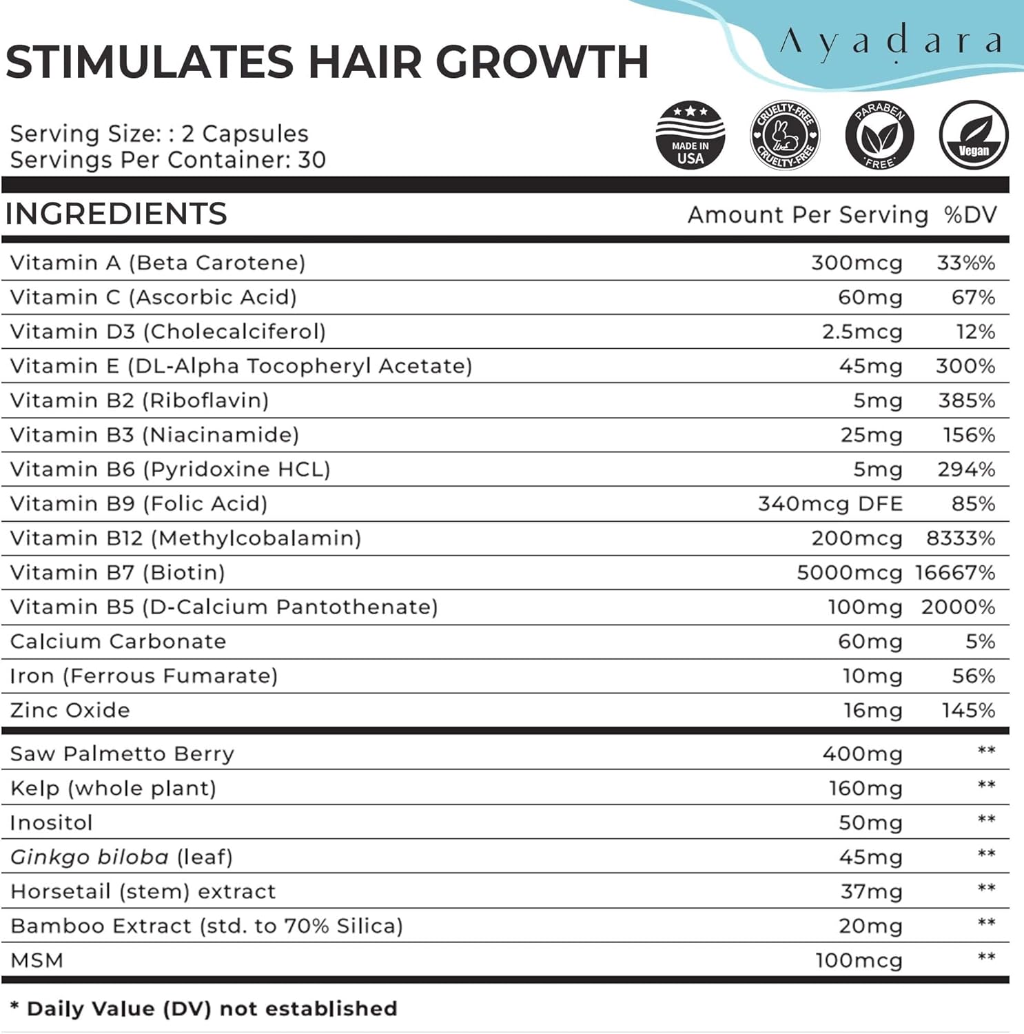 Hair Skin and Nails Vitamins 60 Capsules with Biotin G599