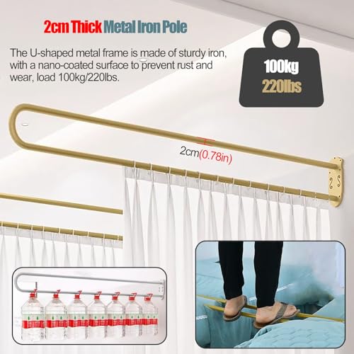 Beige Fabric Curtain Divider with Metal Pole, 2 Pack S288