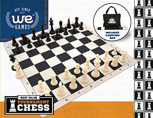 Tournament Chess Set with Filled Chess Pieces and Black Roll-Up Vinyl Chess Board E76572