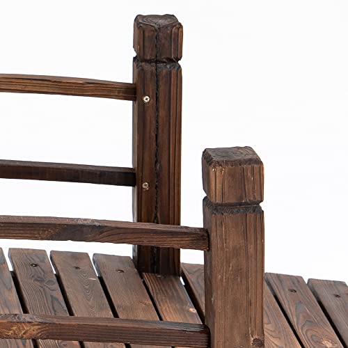 Fir Wood Garden Bridge Arc Walkway with Side Railings, Stained Wood, 60" x 26.5" x 19" X11644