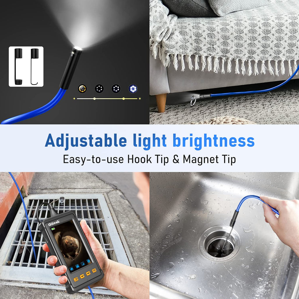 33FT Dual Lens Industrial Endoscope Camera with 7 LED Lights 4.3 IPS Screen IP68 Waterproof Probe Y911054