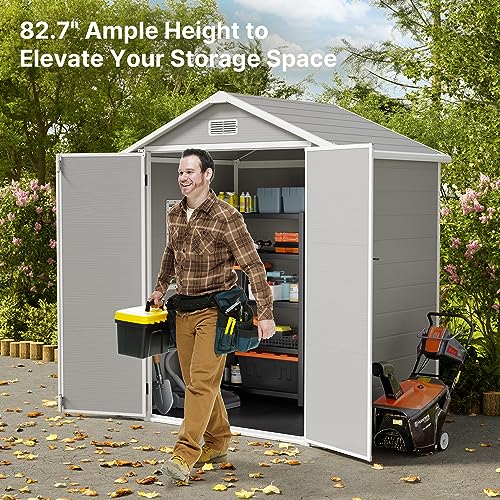 Grey & White 5x3 FT Outdoor Resin Storage Shed with Floor and Lockable Door S864