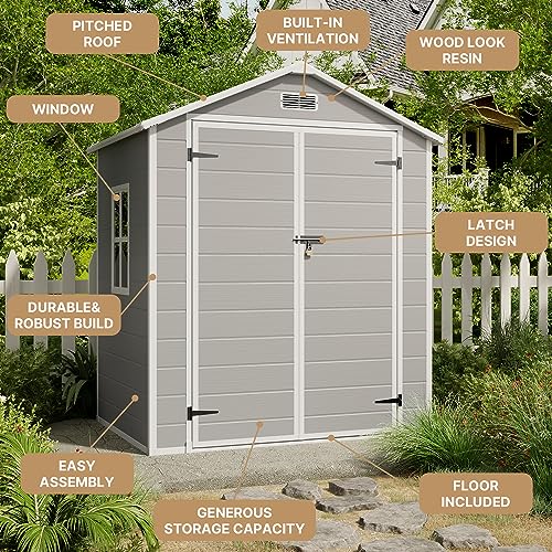 Grey & White 5x3 FT Outdoor Resin Storage Shed with Floor and Lockable Door S864