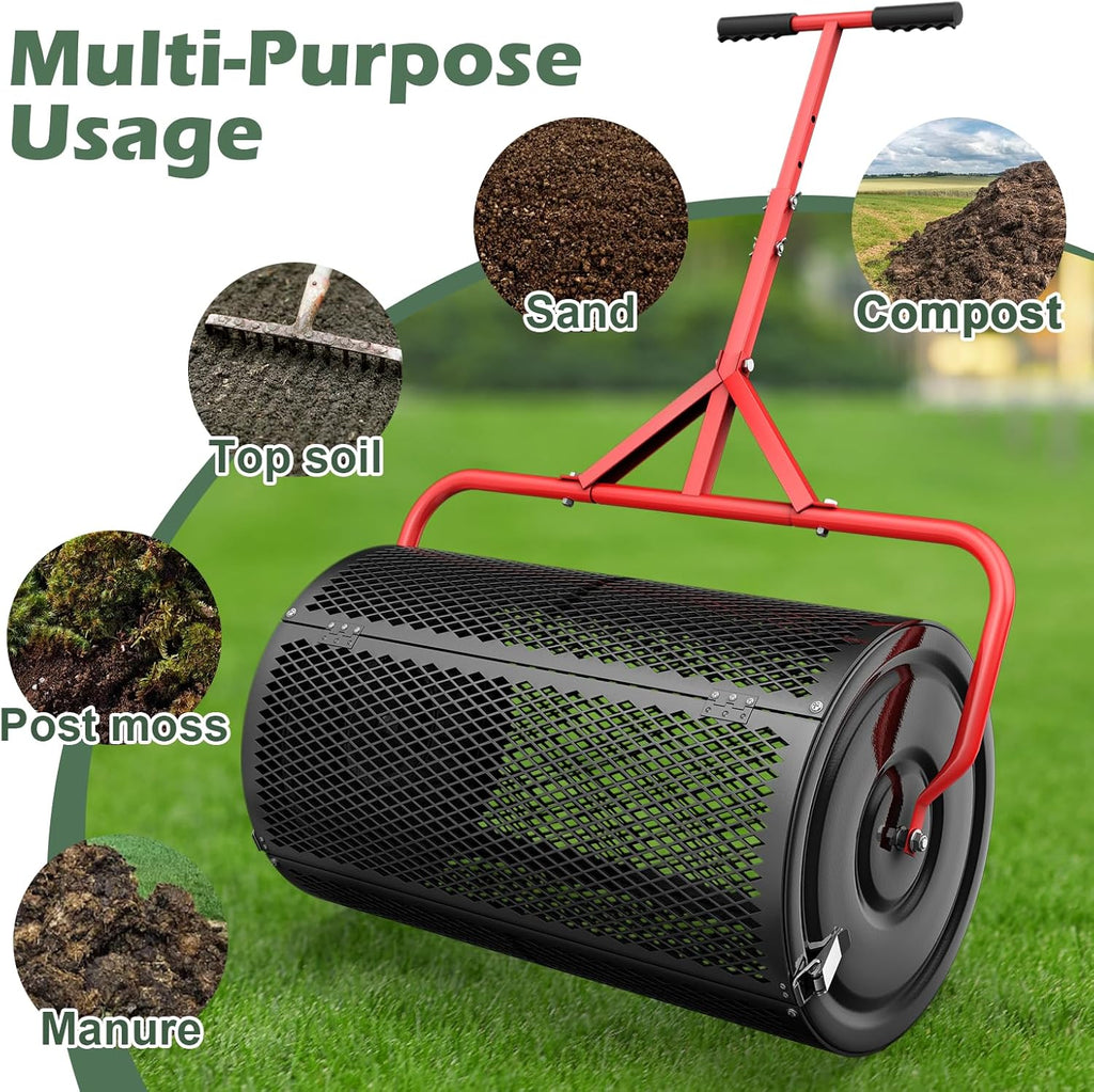 24 Inch Compost Roller Spreader with Adjustable T-Shaped Handle U773