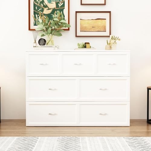 Queen Size White Murphy Bed with 1 Drawer E2995