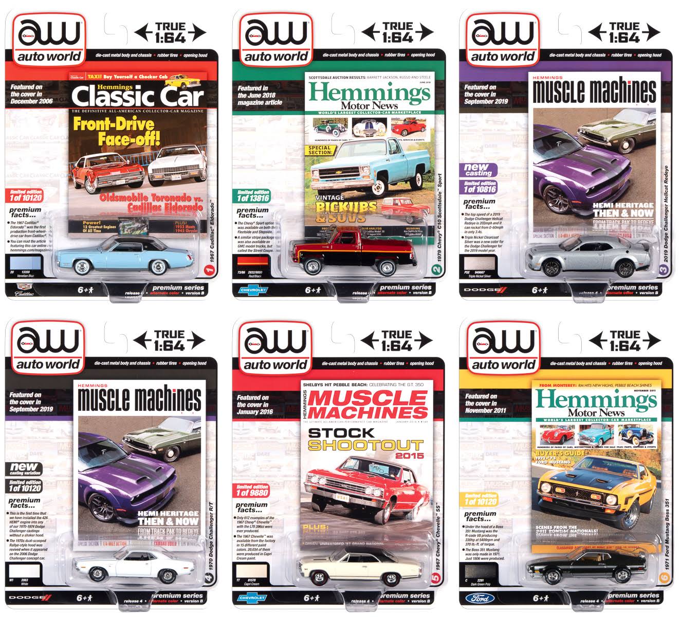 6 Pieces 1/64 Diecast Model Cars E284