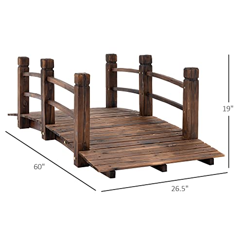 Fir Wood Garden Bridge Arc Walkway with Side Railings, Stained Wood, 60" x 26.5" x 19" X11644