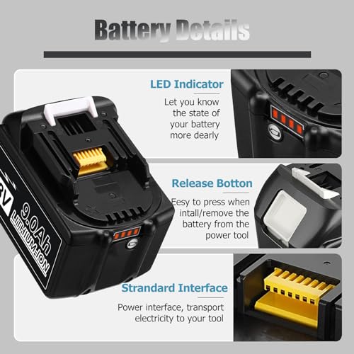 2 Packs 6000mAh 18V Battery with LED Indicator A4625