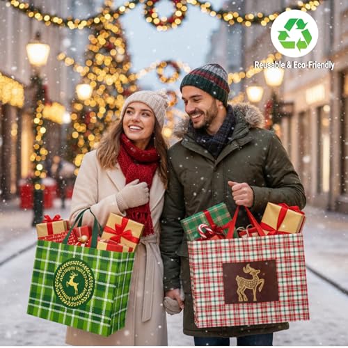 20 Pack Assorted Sizes Non-Woven Christmas Gift Bags with Handle K637