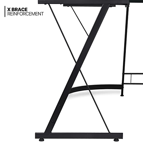Black L Shaped Gaming Desk with Metal Frame B6460
