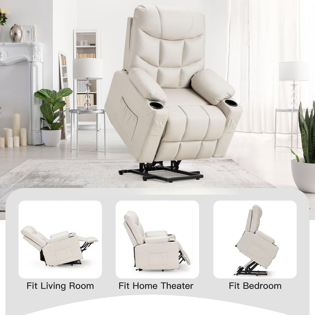Dual Motor Power Lift Recliner Chair with Massage and Heat, Cup Holders Side Pockets N753950