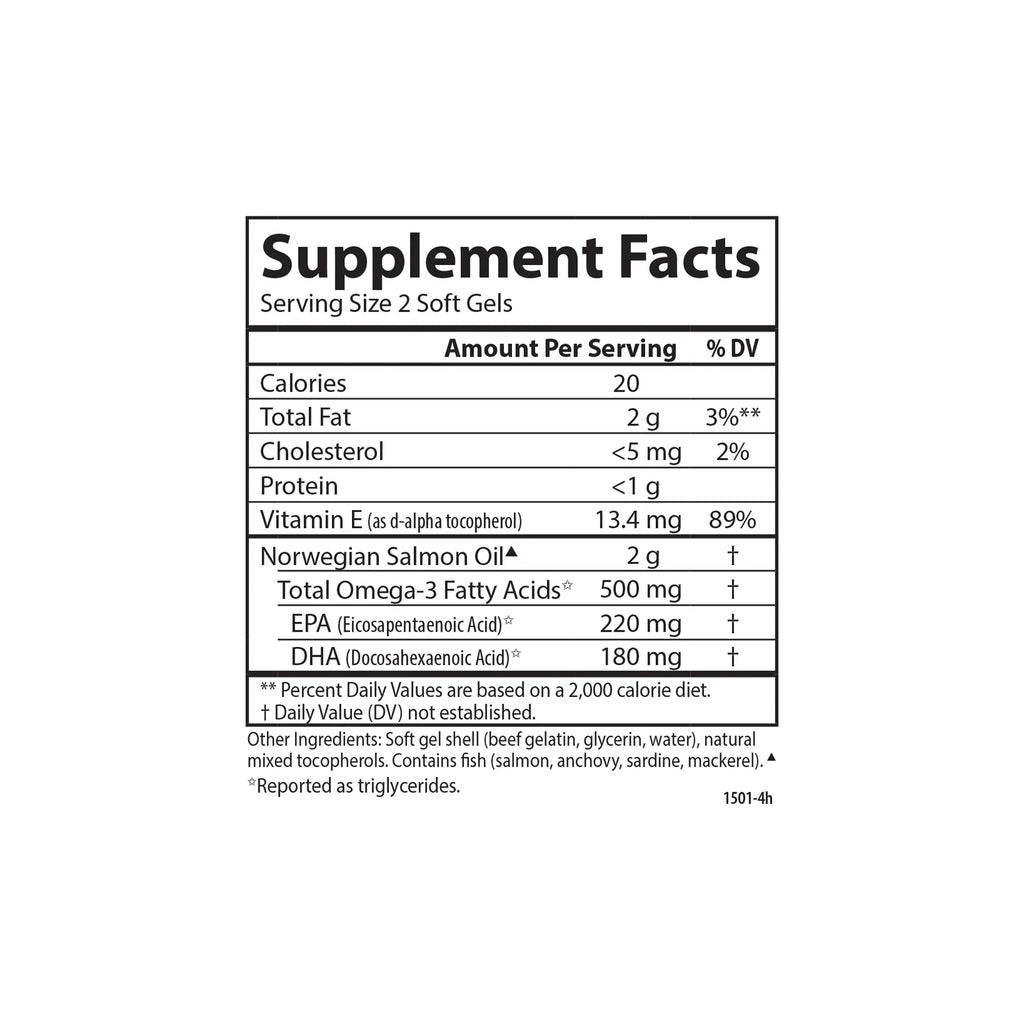 Norwegian Salmon Oil 500 mg Omega-3s 180 Softgels U7321