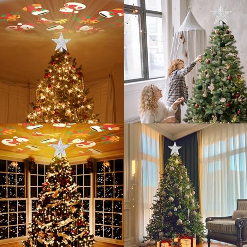 Silver 3D Glitter Lighted Christmas Tree Topper with Rotating LED Lights A958969