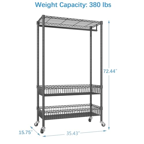 White Rolling Garment Rack with Basket Q12149