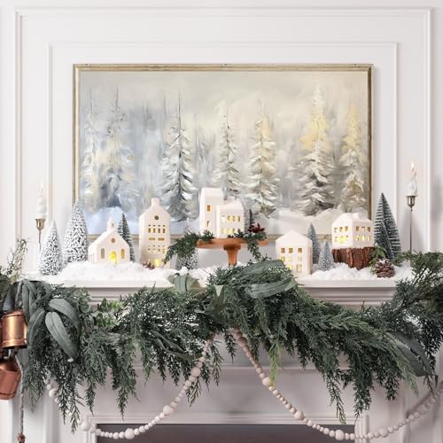Christmas Village Sets of 5 Ceramic Houses with LED Lights and 9 Trees H372568