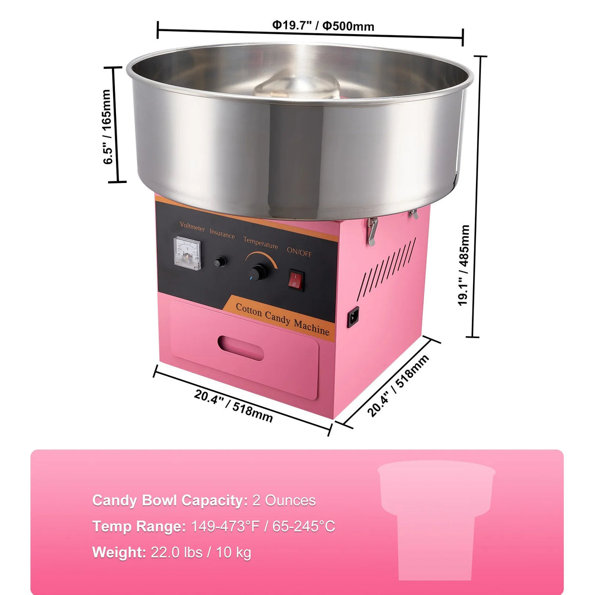 Pink 21 Inch Stainless Steel Cotton Candy Machine V689529
