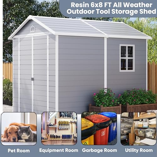 6 x 8 FT Grey Plastic Outdoor Storage Shed with Floor W8987