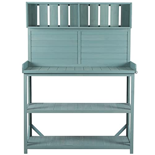 Green 65" Wooden Potting Bench with 4 Storage Shelves X132545