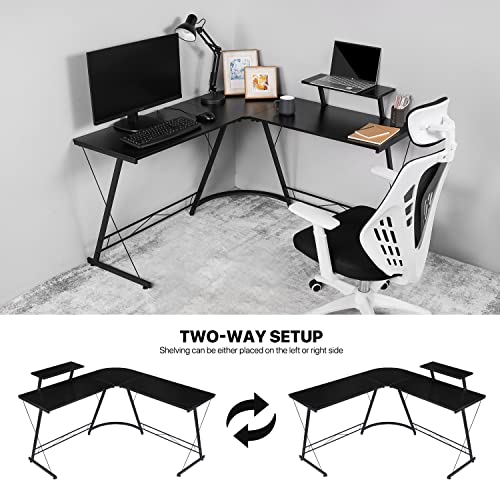 Black L Shaped Gaming Desk with Metal Frame B6460