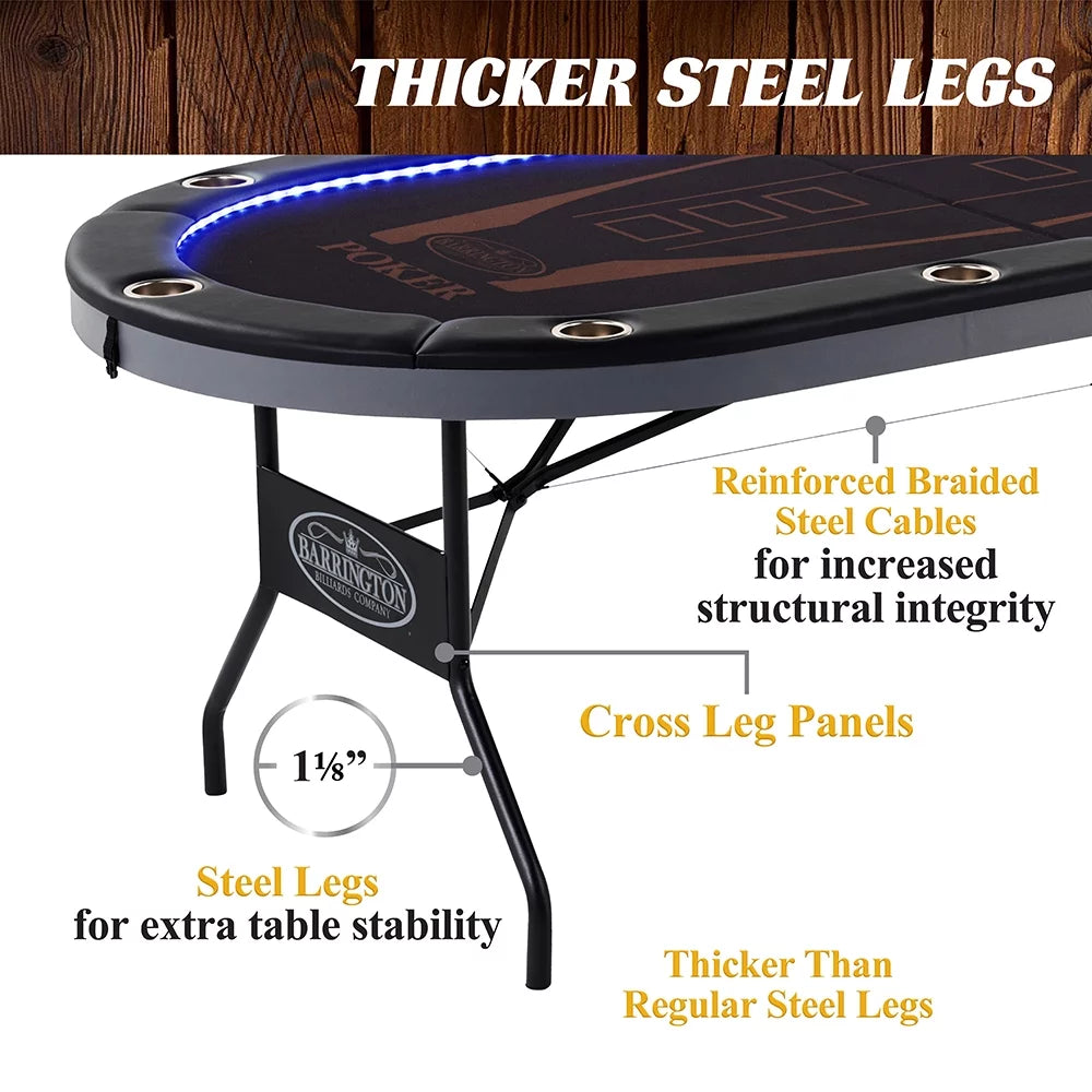 10-Player Poker Table with In-laid LED Lights, Brown and Black T55501