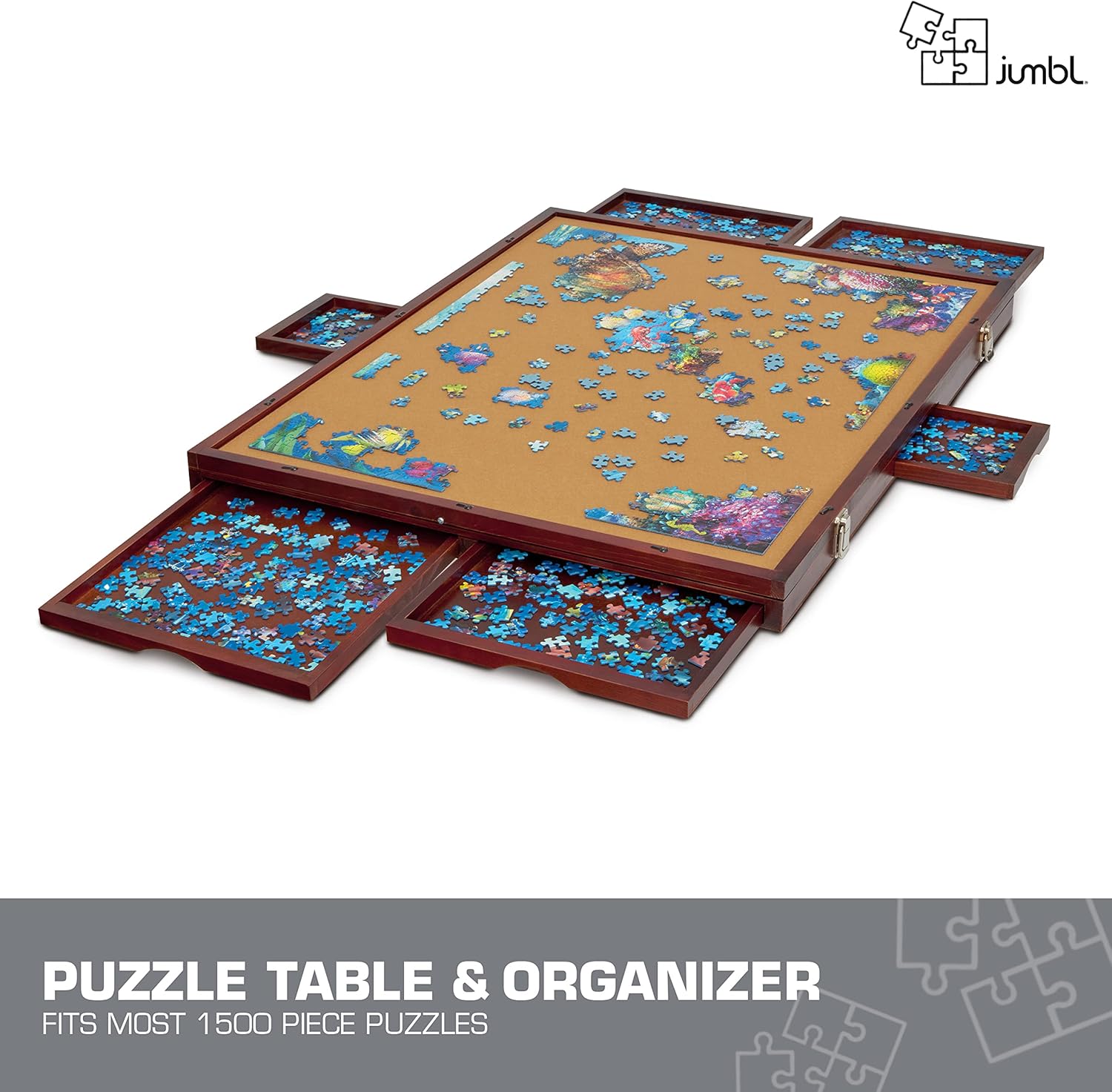1500-Piece Tilting Puzzle Board with Felt Surface, 6 Removable Sorting Drawers, 27” x 35” Wooden Jigsaw Puzzle Table W483