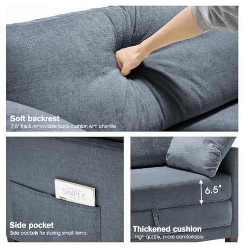 Blue Chenille Convertible Floor Sofa Bed with 2 Pillows A37667