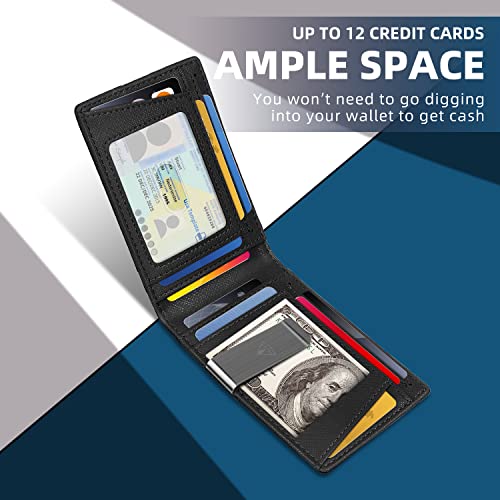Slim RFID Blocking Front Pocket Bifold Wallets with Money Clip T5846