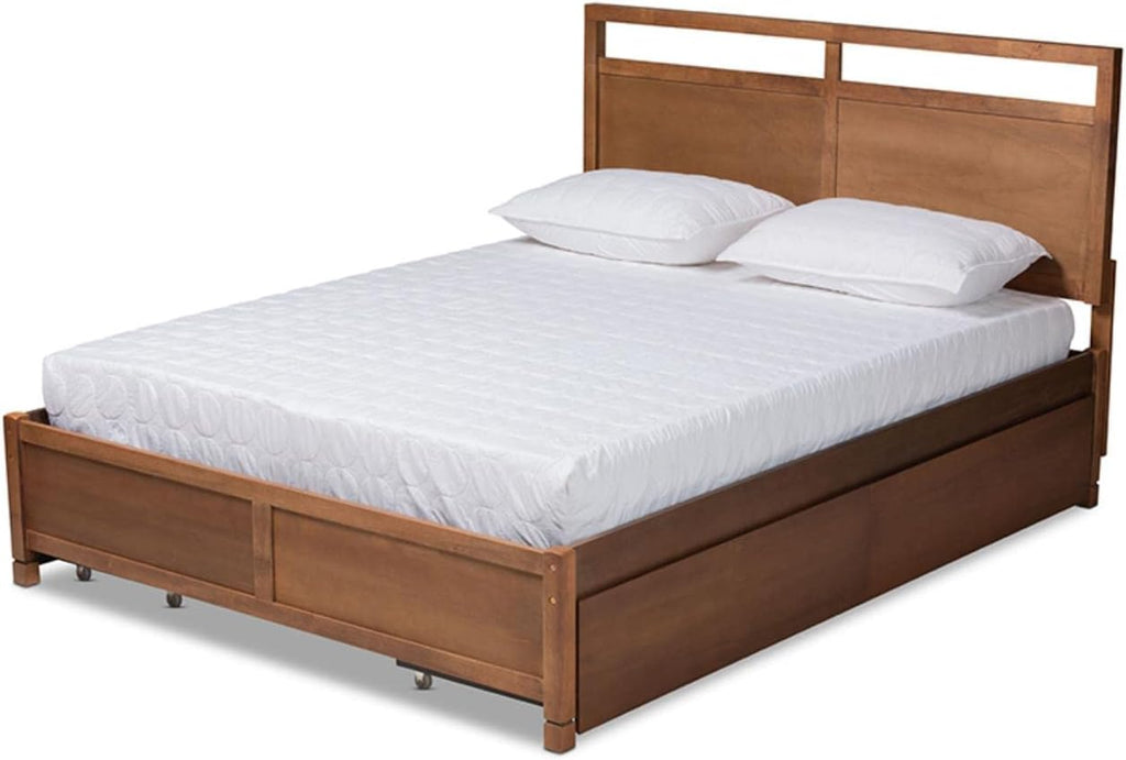 Walnut Brown Finished Wood Full Size 4-Drawer Platform Storage Bed W256