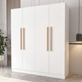 White Solid Wood Wardrobe Closet with Storage Shelves Y372