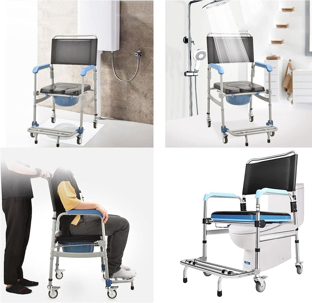 Lightweight Bedside Commode Portable Toilet Bath Chair Adjustable Height Shower Chair D581