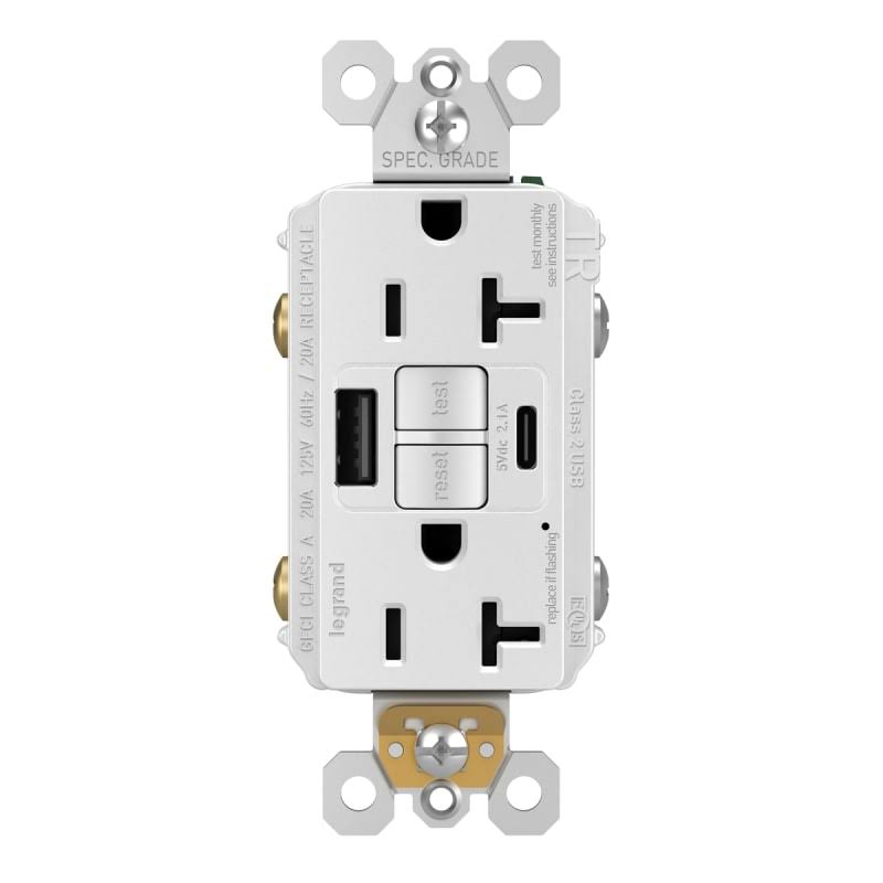 White 20 Ampere GFCI Tamper Resistant Electrical Outlet Y43804
