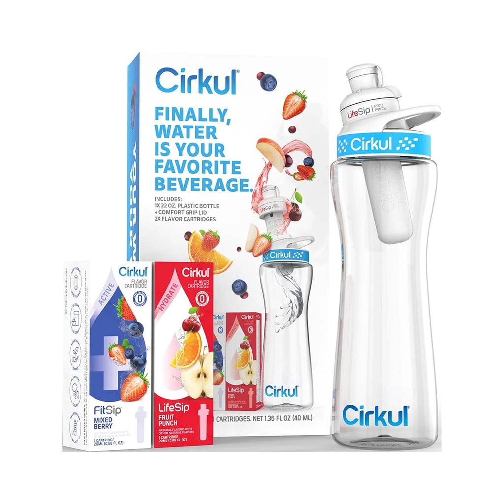 22oz Plastic Water Bottle Starter Kit with Blue Lid and 2 Flavor Cartridges Z633974