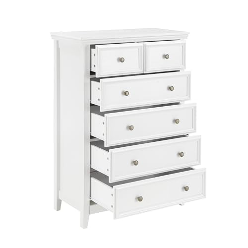 White 6 Drawer Dresser with Metal Handles W843