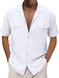 Men's Cotton Linen Short Sleeve Button Down Shirts I18215