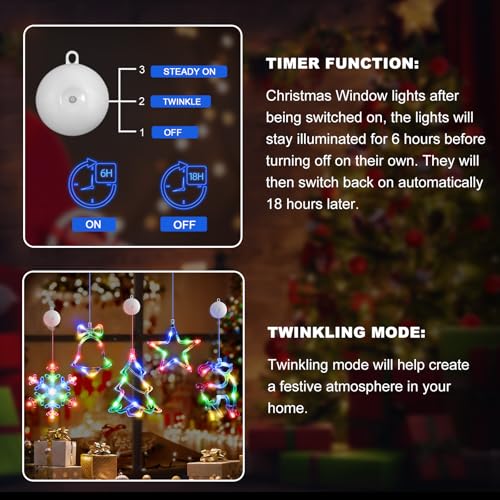 5Pack Christmas Window Lights with Timer, Battery Powered White LED Snowflake Decor C50355