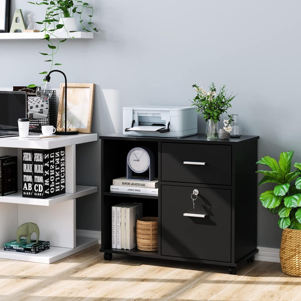 Black Wood Lateral File Cabinet with Lock I37452