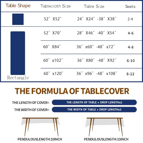 Blue 60x120 Inch Waterproof PVC Tablecloth with Flannel Backing U852