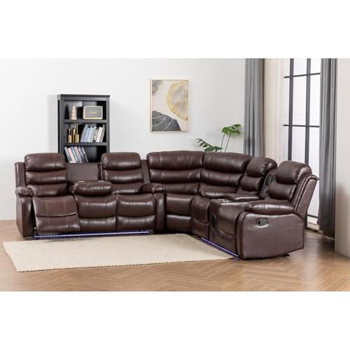 White PU Leather L-Shaped 9 Seater Reclining Sectional Sofa with LED Light Q98840