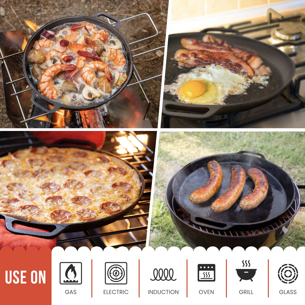 Black 12 in x 14 in x 1 in Cast Iron Baking Pizza Pan R8277