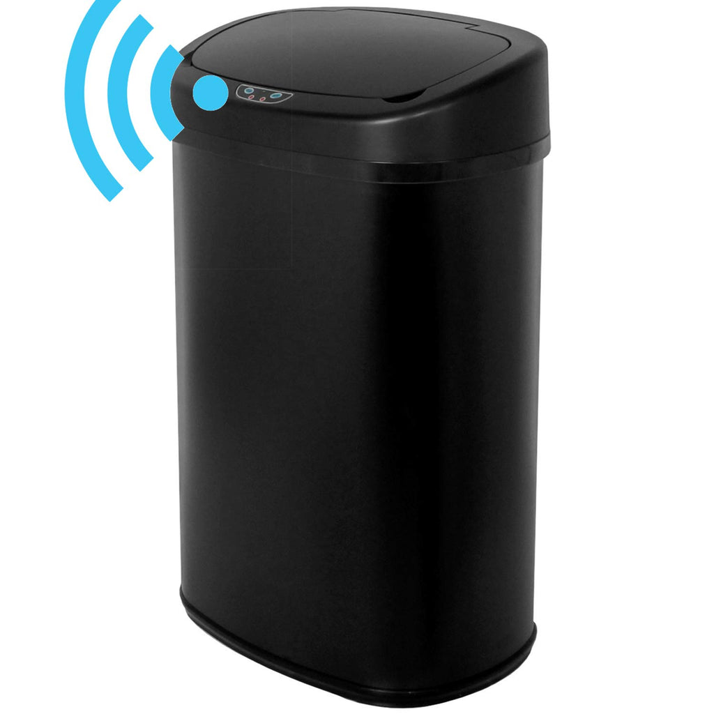 13 Gallon Black Stainless Steel Trash Can with Lid R864