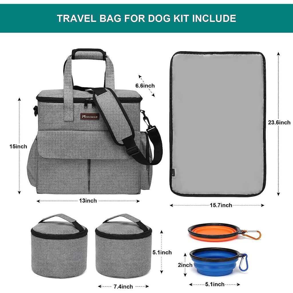 Dog Travel Bag with 2 Food Carriers, 2 Collapsible Bowls, and 1 Placemat T64176