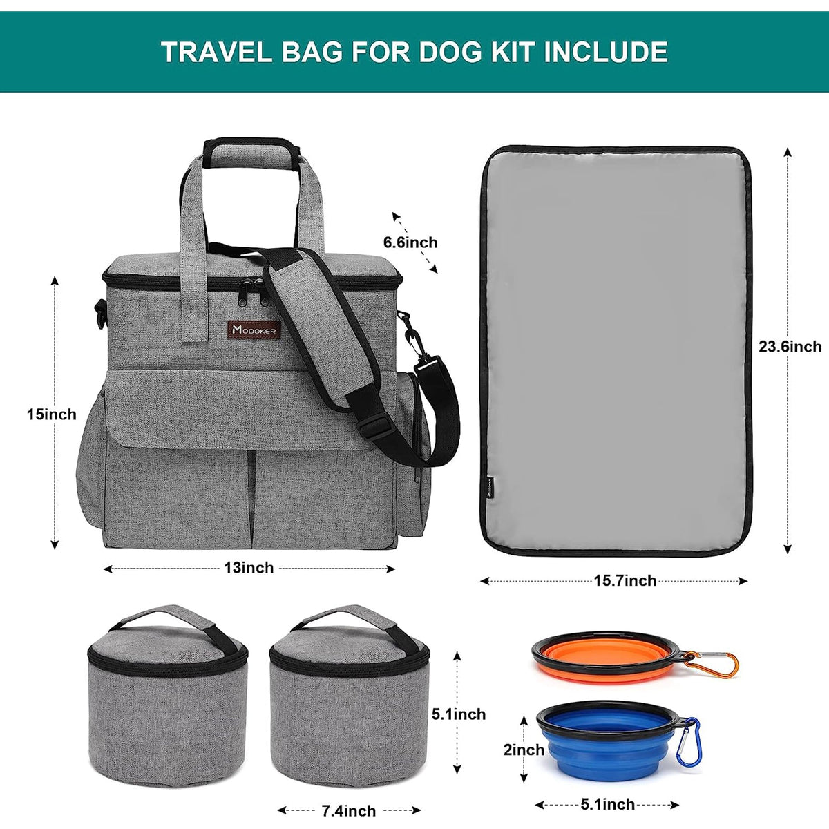 Dog Travel Bag with 2 Food Carriers, 2 Collapsible Bowls, and 1 Placemat T64176