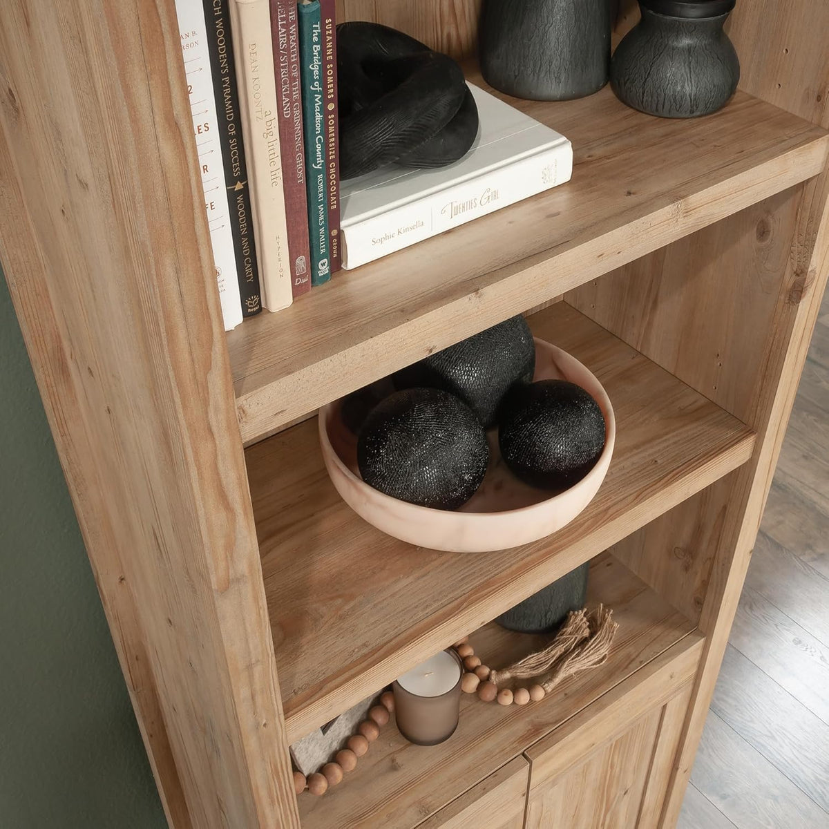 Khaki Pine Finish Bookcase with Doors B981269