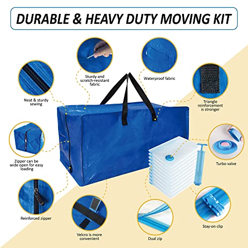 6 Pack Heavy Duty Extra Large Moving Bags with Backpack Straps & Vacuum Storage Bags Z169