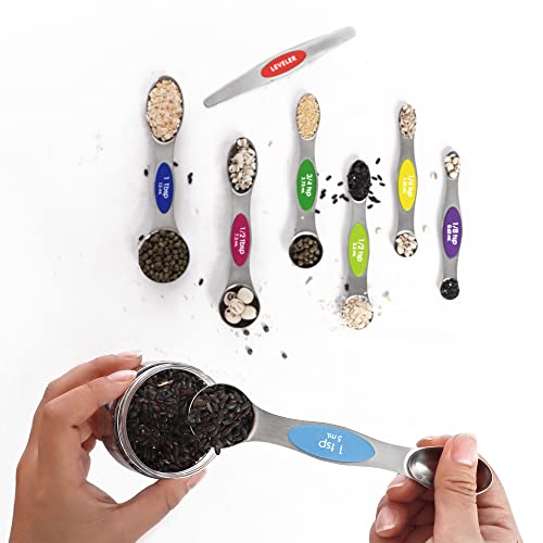 Magnetic Stainless Steel Measuring Spoons Set with Leveler F8375