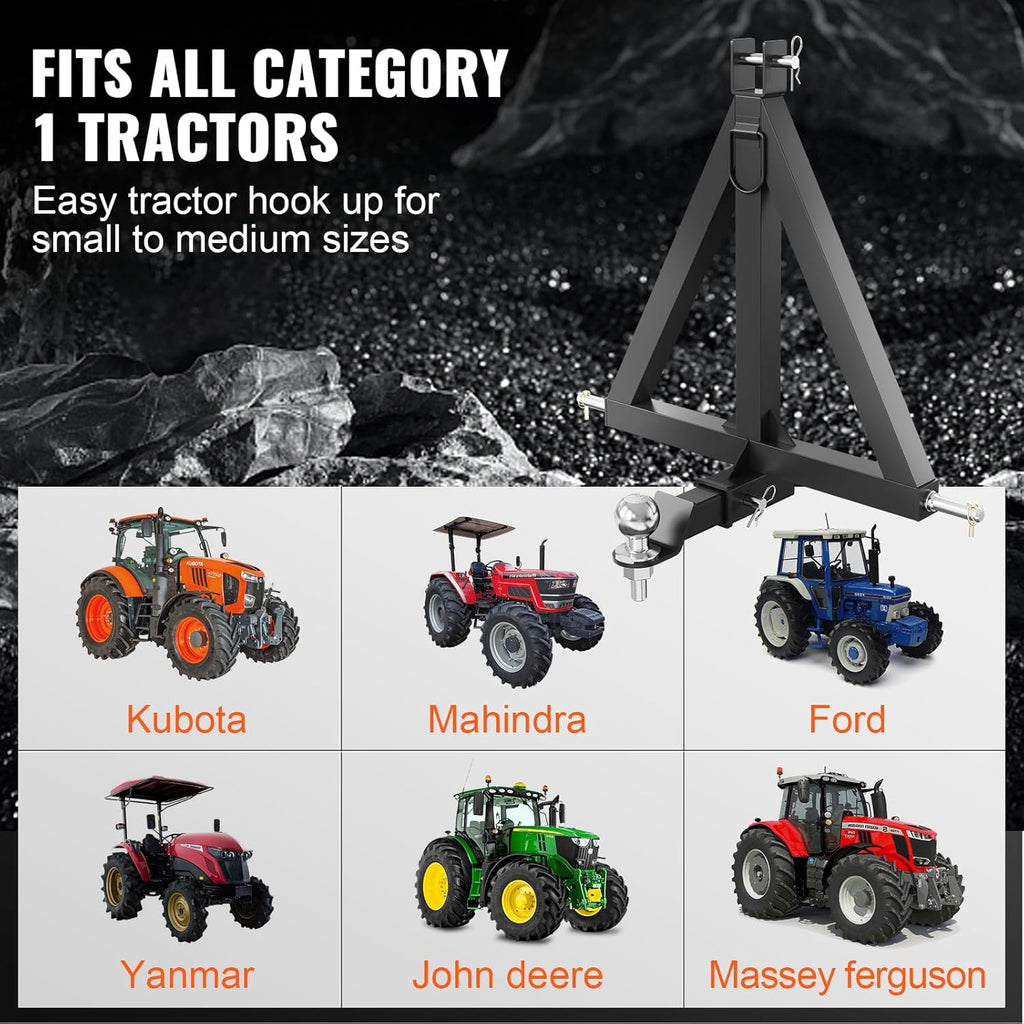 3 Point 2" Receiver Trailer Hitch Category 1 Tractor Tow Drawbar Adapter with Pins G99535
