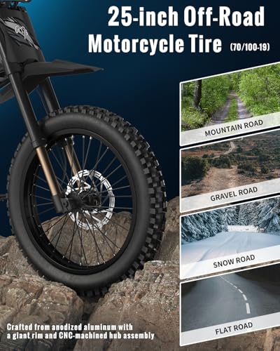 Electric Dirt Bike, 60V 3000W / 48V 2400W, Dual Battery, 25" Motorcycle Tire, Full Suspension V6445