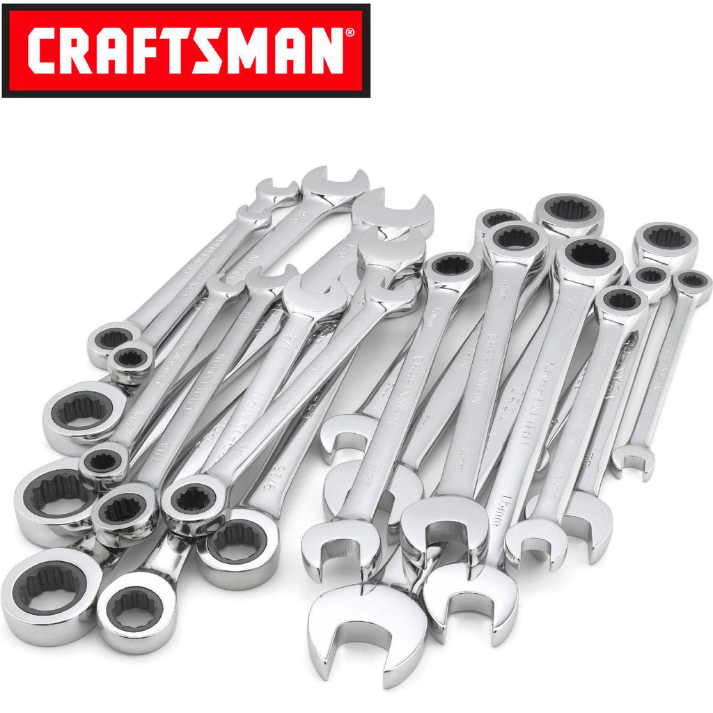 20 PC Combination Ratcheting Wrench Set Metric Standard SAE N32180