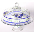 Blue Floral Hand Painted Glass Large Cake Dome U7325