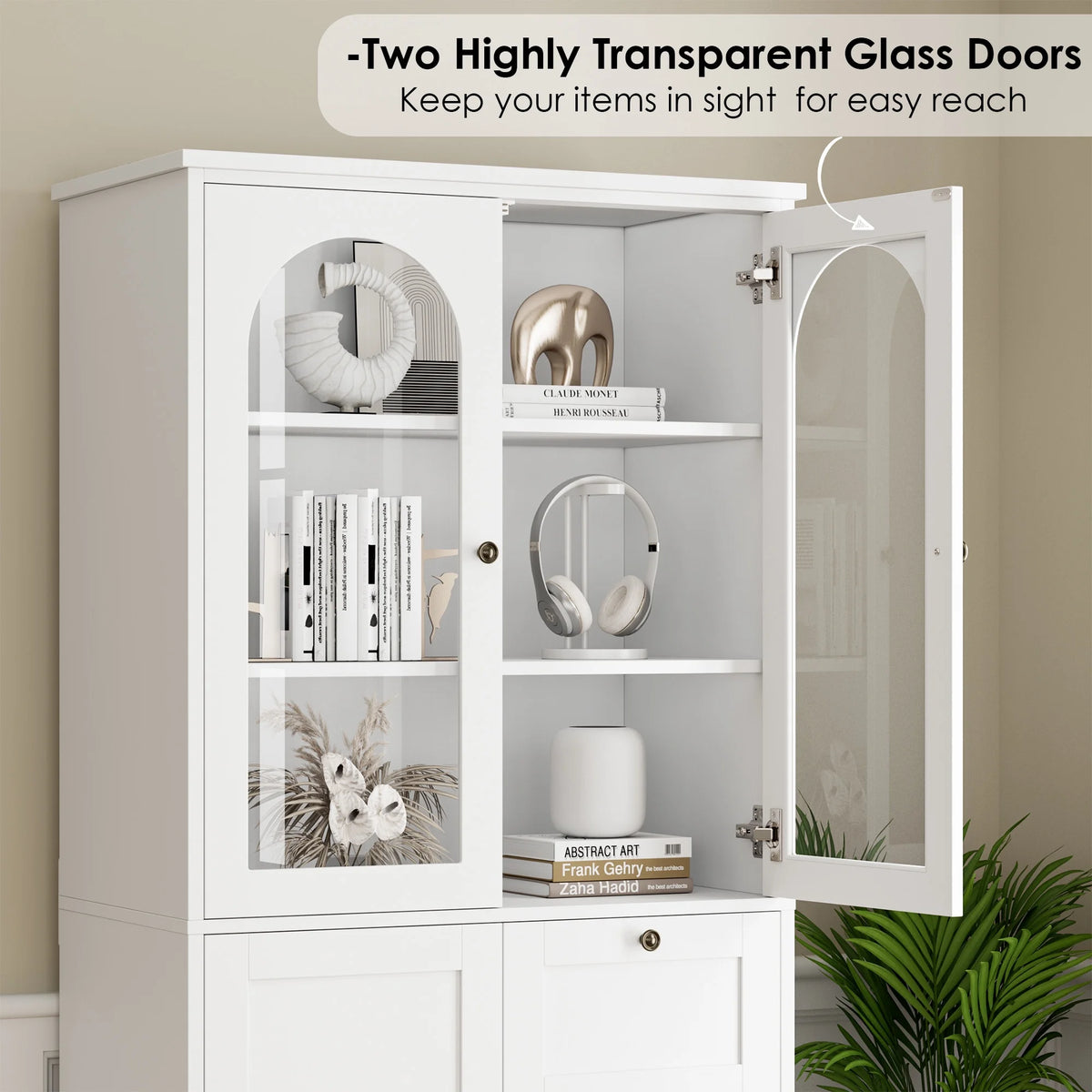 White 70.9" Bathroom Cabinet with Glass Doors and 4 Drawers G7474
